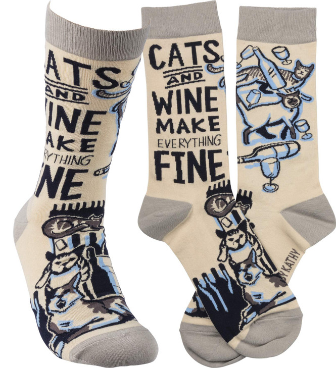 Primitives by Kathy LOL Made You Smile Gift Socks, Cats And Wine, one size (36266)