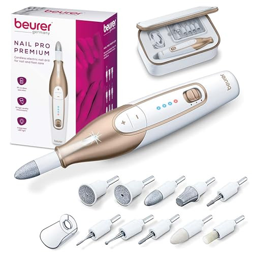 Beurer MP64 Nail Drill Kit, Cordless Electric Nail File with 10 Attachments and LED Light, Electric Manicure Set with Adjustable Speed, E-File for Ma