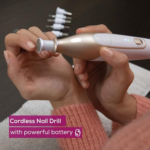 Beurer MP64 Nail Drill Kit, Cordless Electric Nail File with 10 Attachments and LED Light, Electric Manicure Set with Adjustable Speed, E-File for Ma