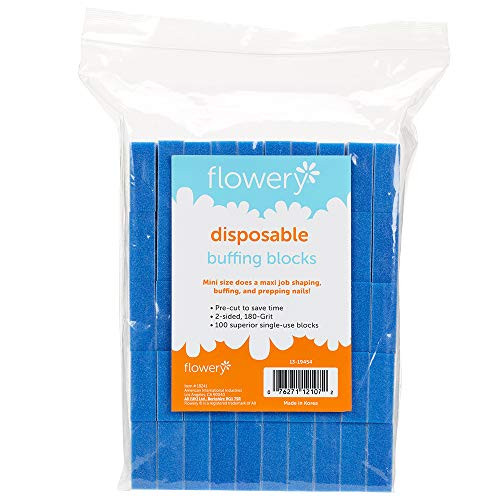 Flowery Disposable Buff Blocks Blue 180/Grit, Nail Polishing Buffer, Nail Care Tool to Prep, Shape and Smooth Nails for Perfect Manicure and Pedicure