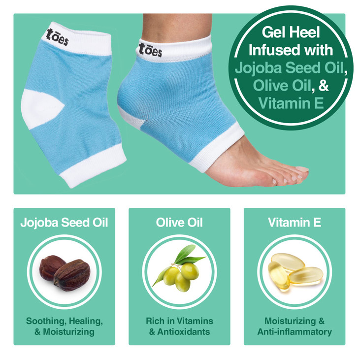 ZenToes Moisturizing Heel Socks 2 Pairs Gel Lined Toeless Spa Socks to Heal and Treat Dry, Cracked Heels While You Sleep (Regular, Blue)