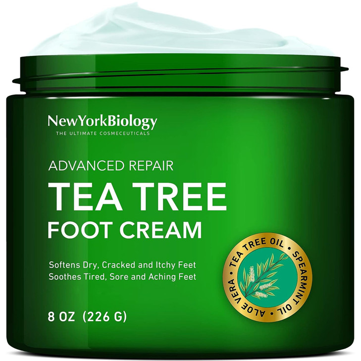 New York Biology Tea Tree Oil Foot Cream for Dry Cracked Feet, Athletes Foot, Nail Fungus, Jock Itch, Ringworm, Cracked Heels and Itchy Skin - Foot C