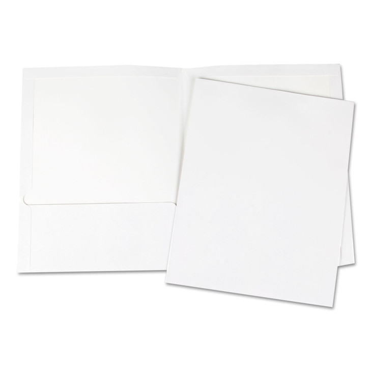 Universal Laminated Two-Pocket Portfolios, Cardboard Paper, 100-Sheet Capacity, 11 X 8.5, White, 25/Box