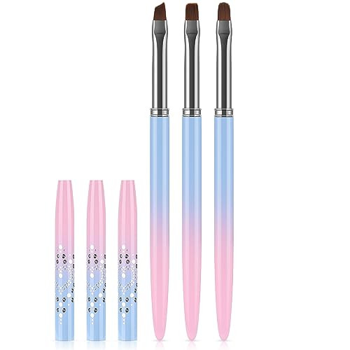 JASSINS Nail Art Clean Up Brushes, 3 Pcs Flat/Oval/Fine Angled Gel Nail Brushes,For Nail Art Design Painting DIY and Cleaning Polish Mistake on the C