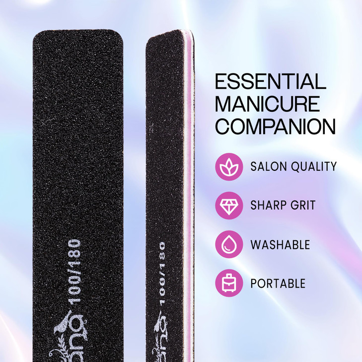10pcs - PANA Jumbo Double-Sided Emery Nail File for Manicure, Pedicure, Natural, and Acrylic Nails - Black (Grit 100/180)
