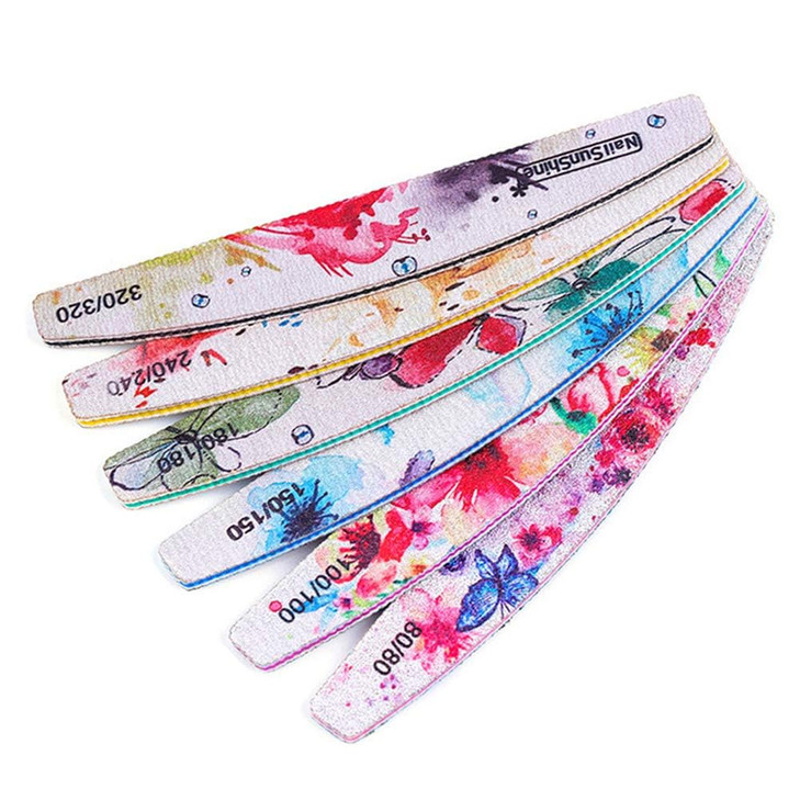 6 PCS Different Grit Nail Files and Buffers, Flower Pattern Emery Board (80-320 Grit) Professional Manicure Tools for Home and Salon Use