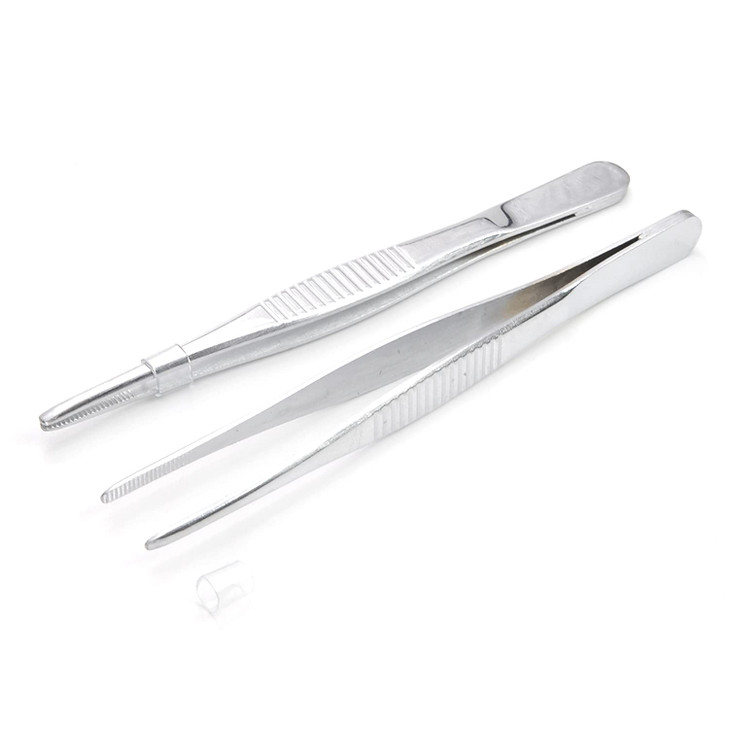Hegebeck Stainless Steel Tweezers with Flat Round Tip, General Application Lab Forceps, Serrated Tip Straight 5 Inch Tweezers for Plants, Craft, Elec