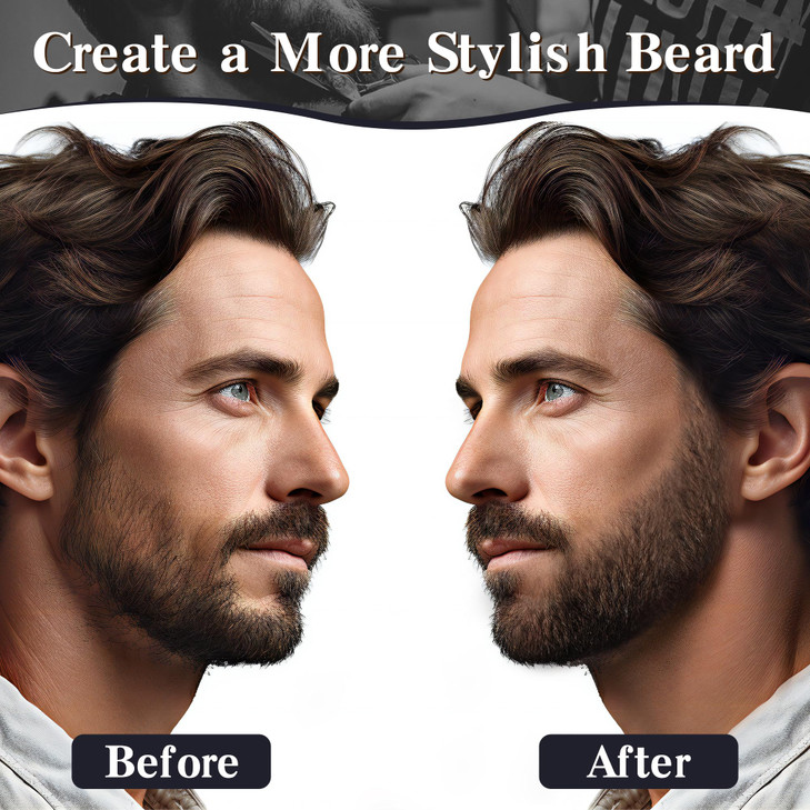 Long-Lasting Water-Resistant Black Men's Beard Grooming Kit - Micro-Fork Tip Pen, Bristle Brush for Natural Looking Mustache, Eyebrows, and Facial Ha