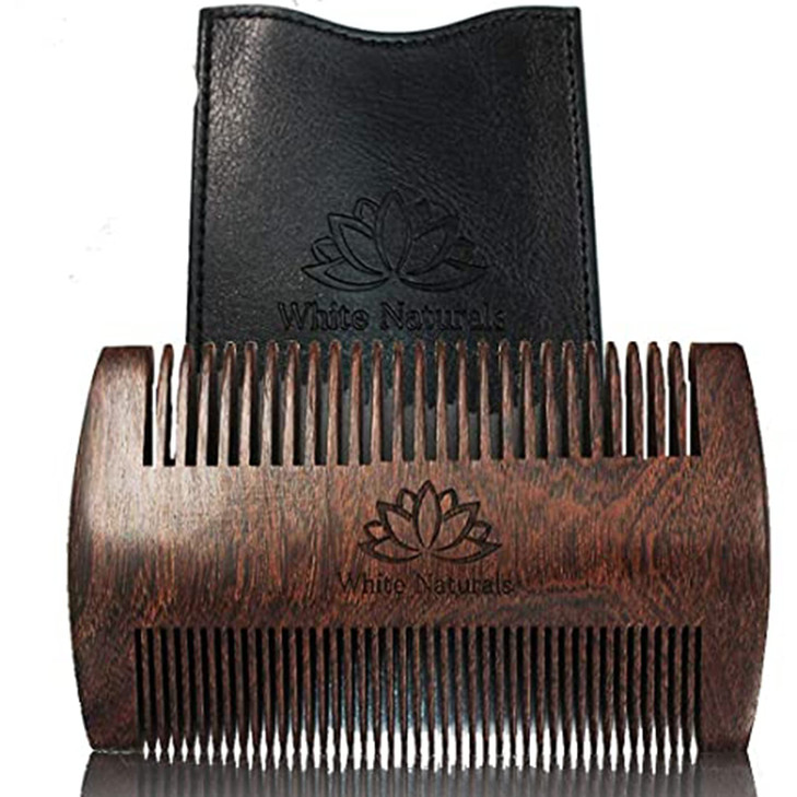 White Naturals Beard Comb for Men, Wooden Natural Sandalwood, Fine Dual Action Teeth, Handmade Premium Sandal Wood, Perfect for Balms and Oils, Inclu