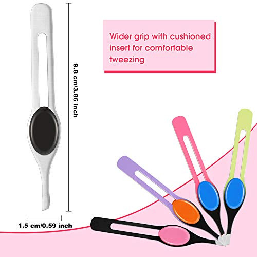 Chumia 5 Pieces Non-Slip Grip Tweezers Slanted Tip Stainless Steel Tweezer Wide Precision Tip Clip Tweezer for Ingrown Hair Eyebrow Shaping Splinter
