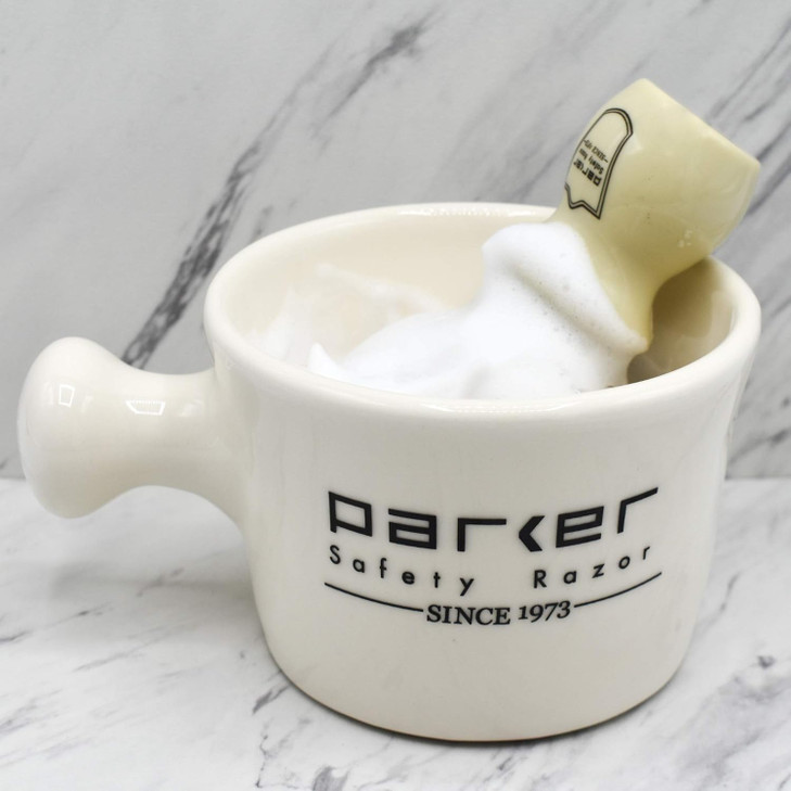 Parker Deluxe Stoneware Apothecary Shaving Mug  for use with up to 3 Shave Soaps and Lathering Shave Creams  Handmade in The USA (Ivory)