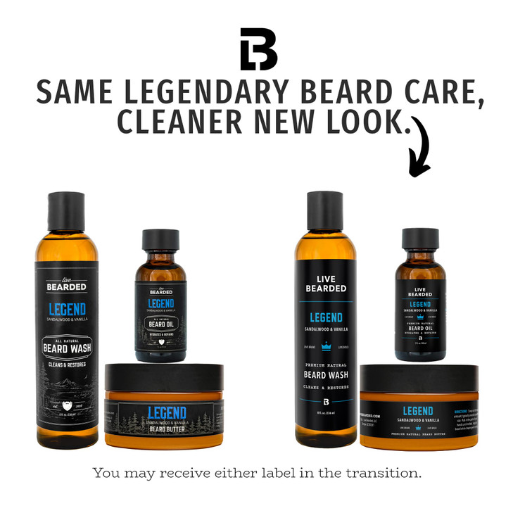 Live Bearded 3-Step Beard Grooming Kit - Wash, Oil and Butter - Made in the USA - All-Natural Ingredients with Shea, Jojoba - Growth Support | Legend