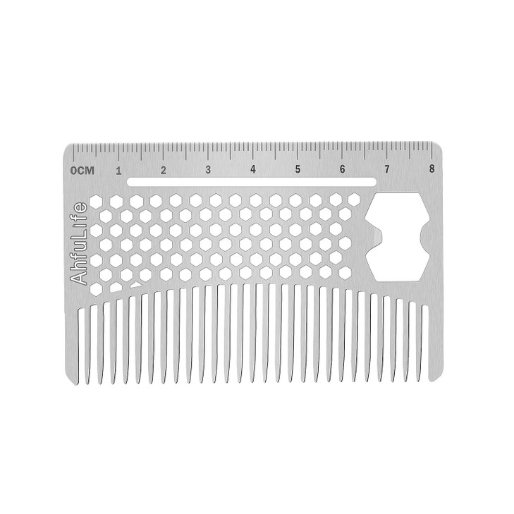 AhfuLife Stainless Steel Metal Hair&Beard Comb - Anti-Static Dual Action Beard Comb - Credit Card Size Combs Perfect for Wallet and Pocket - Presente