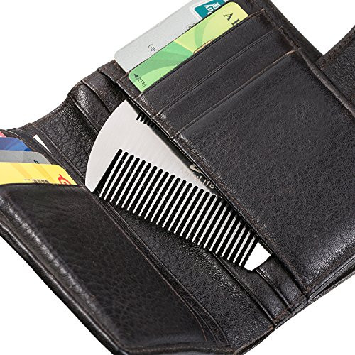 AhfuLife Metal Hair&Beard Comb - EDC Credit Card Size Comb Perfect for Wallet and Pocket - Anti-Static Dual Action Beard Combs - Presented in Gift Bo