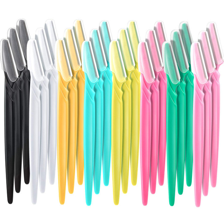Boao 24 Pcs dermaplaning blades for face Eyebrow Razor face razors for women dermaplane razor Colorful Facial Razor Shaper Trimmer with Precision Cov