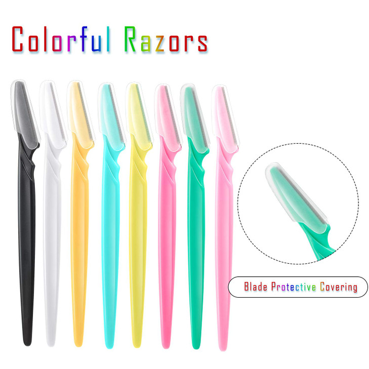 Boao 24 Pcs dermaplaning blades for face Eyebrow Razor face razors for women dermaplane razor Colorful Facial Razor Shaper Trimmer with Precision Cov