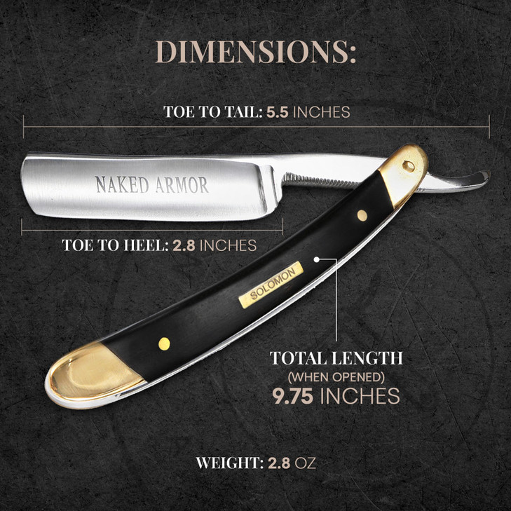 Naked Armor Solomon Straight Razor - Shave Ready Japanese Steel Straight Razors for Men with Algum Wood Scale, Case Included, Close Shave, Black