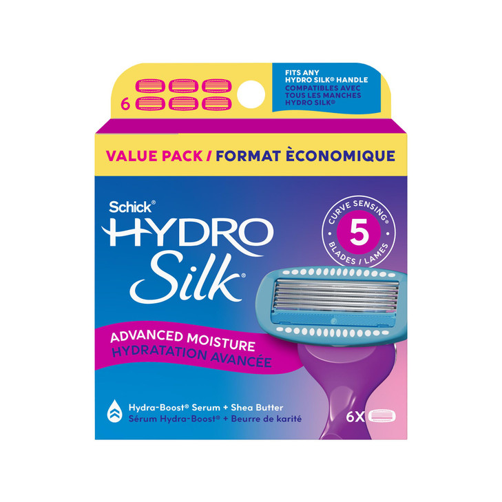 Schick Hydro Silk Moisture Razor Blade Refills, 6 Count | 5-Blade Moisturizing Razors for Women | Womens Moisturizing Razor Refills