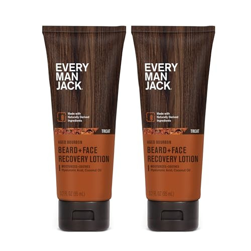 Every Man Jack Beard + Face Recovery Lotion - Moisturizes Relieves Dry Skin and Beard Itch - Light Aged Bourbon Scent - Made w/Naturally Derived Ingr