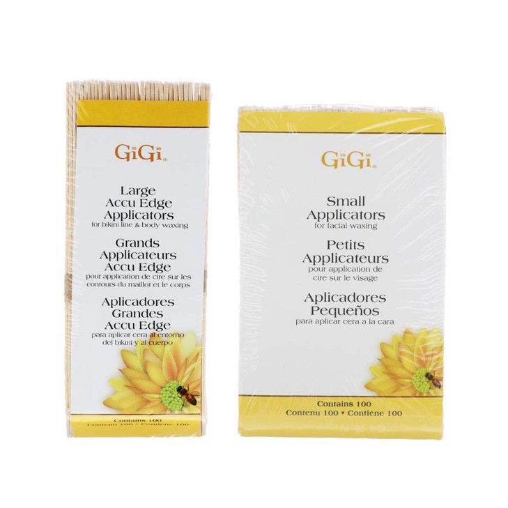 GiGi Wax Sticks for Hair Removal - Small & Large Accu Edge Wax Applicator Sticks, Wooden Waxing Stick for Eyebrows and Body, 100 ct, Pack of 2