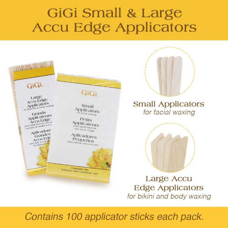 GiGi Wax Sticks for Hair Removal - Small & Large Accu Edge Wax Applicator Sticks, Wooden Waxing Stick for Eyebrows and Body, 100 ct, Pack of 2