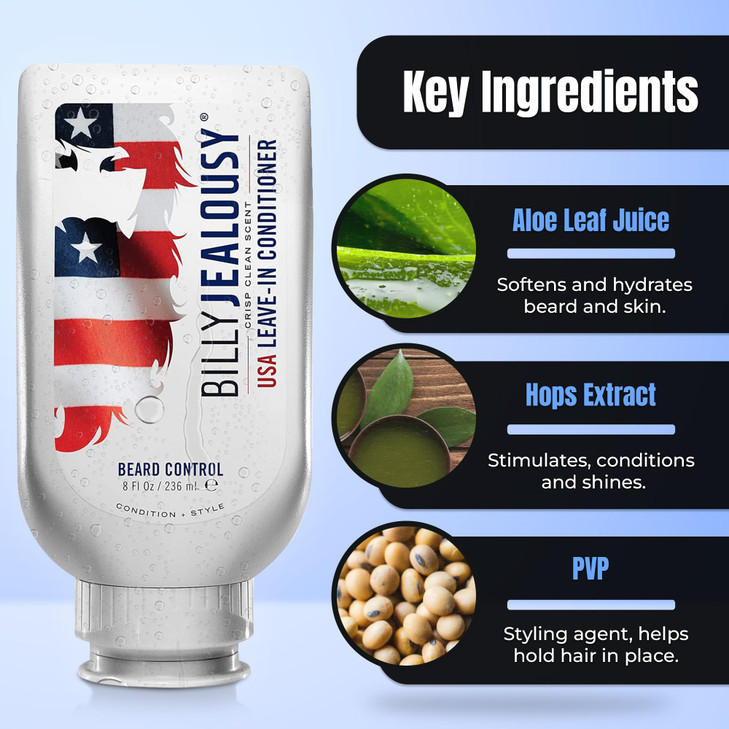 Billy Jealousy Original Beard Control Leave In Beard Conditioner for Men with Aloe Leaf Juice and Jojoba Seed Oil, Softens Hair and Skin, Light Hold