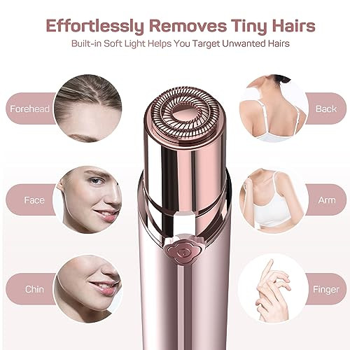 Facial Hair Removal for Women, Electric Painless Rechargeable Facial Hair Remover for Face, Lip, Chin with 2 x Replacement Heads