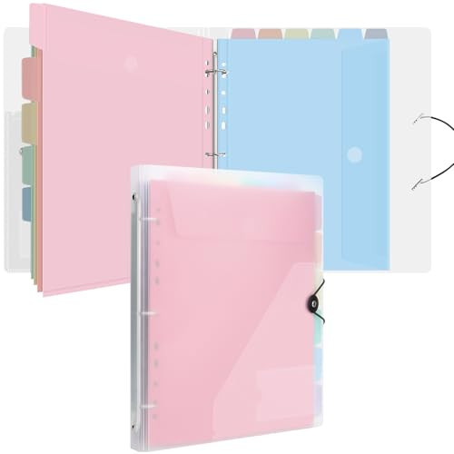 Uquelic A4 Binder, Folio Document Organizer with 12 Pockets, 3 Ring Folder Letter Size/A4, Cute Life Binder for Paper, Files, Photos, Letters, Cards(