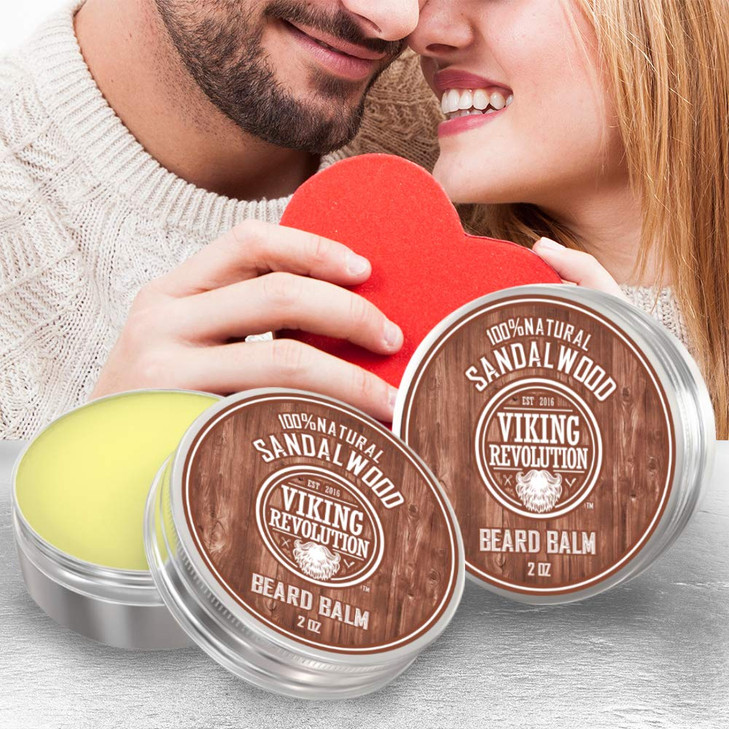 Viking Revolution Sandalwood Beard Balm - Beard Butter with Argan Oil, Beard Softener for Men with Jojoba Oil - Beard Moisturizer for Men with Beeswa