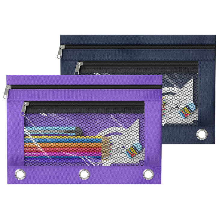 DoDoMagxanadu Binder Pencil Pouches, Pencil Pouch for 3 Ring Binder, Double Pocket Clear Window Pencil Case for Binder, Zippered Pencil Pouches with