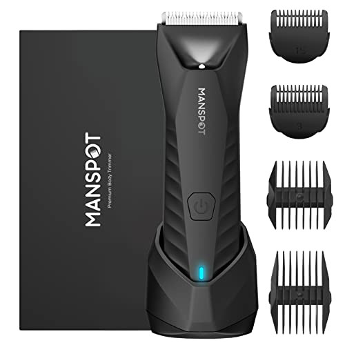 MANSPOT Manscape Body & Pubic Hair Trimmer for Men, Electric Groin Hair Trimmer, Replaceable Ceramic Blade Heads,Waterproof for Wet/Dry Use,Standing