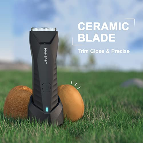 MANSPOT Manscape Body & Pubic Hair Trimmer for Men, Electric Groin Hair Trimmer, Replaceable Ceramic Blade Heads,Waterproof for Wet/Dry Use,Standing