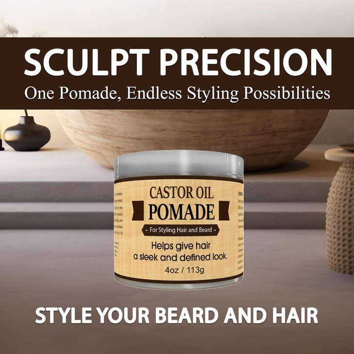 OKAY-MEN Castor Oil Beard and Hair Pomade for Men - Men's Castor Oil Pomade, Supports Beard and Hair Health, Moisturize, Styling - 4 oz (Pack of 1)