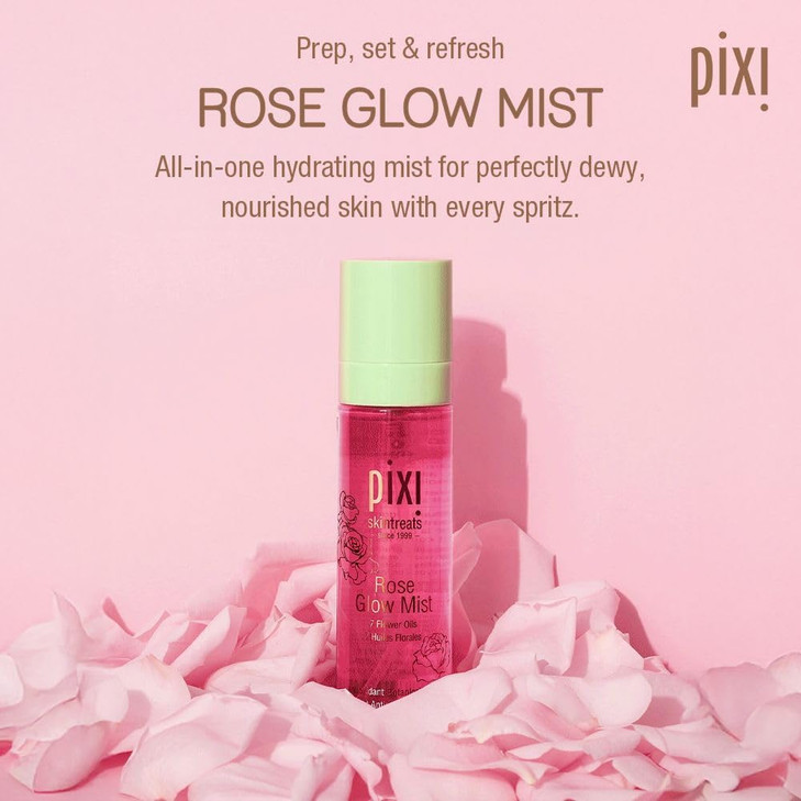 Pixi Beauty Rose Glow Mist | All-Over Mist For Luminous Complexion | Set & Refresh Makeup | Hydrate Skin With 21 Natural Oils (2.7 Fl Oz.)