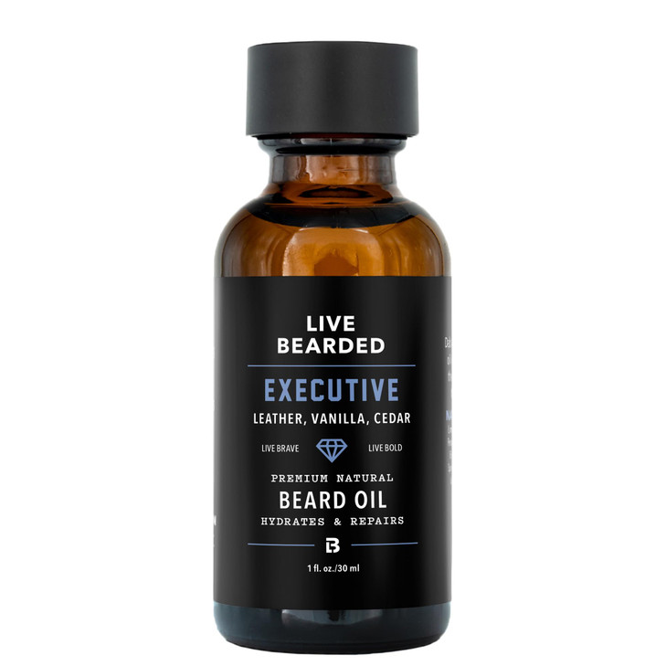 Live Bearded Beard Oil, 1 fl oz - Premium All-Natural Jojoba - Made in the USA - Hair and Skin Care for Men with Dry, Flaky Patches | Executive Scent