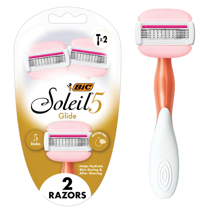 BIC Soleil Glide Disposable Razors for Women, 5 Blades With Shea Butter Moisture Bars For a Smooth Glide, 2 Piece Razor Set