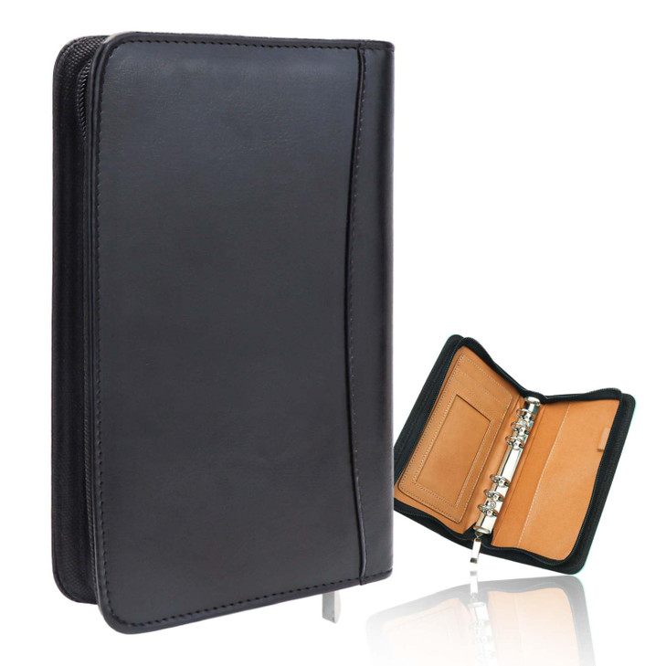 Black A6 Budget Binder Zipper PU Leather Binders Cover Refillable 6 Rings Loose Leaf Binding Cover for Planner Traveller Journal Accessories Supplies