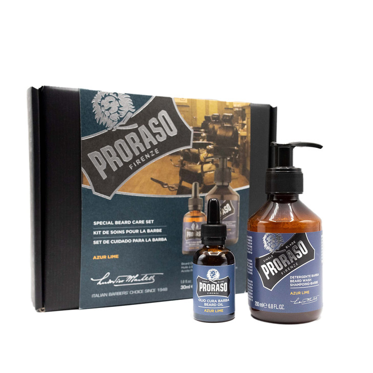 Proraso Azur Lime Beard Care Duo Kit - Beard Wash and Oil with Fresh, Citrus Scent for Long or Full Beards - Premium Italian Gift Set for Men