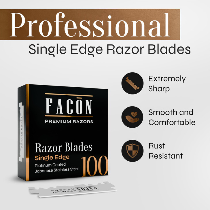 100 Facón Single Edge Razor Blades for Barber Straight Razor, Straight Razor Blades for Shaving, Platinum Japanese Stainless Steel for Smooth & Preci