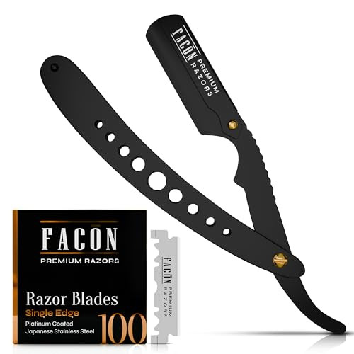 Facón Straight Razors for Men - Professional Barber Straight Edge Razor Kit with 100 Blades, Classic Stainless Steel Barbero Shaver for a Smooth & Pr