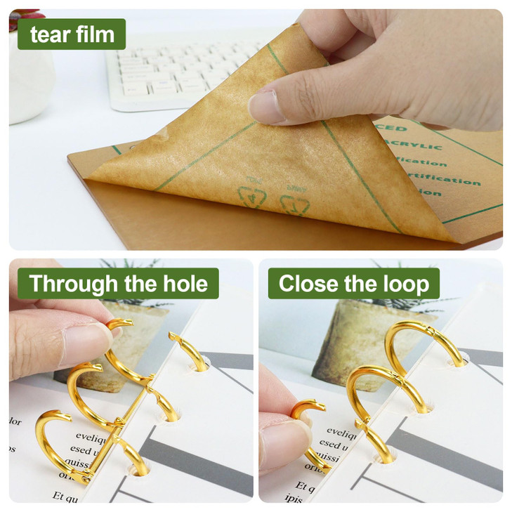 MultiBey A5 Binder 6-Ring Frosted Acrylic Binder Planner Cover with 45 Sheets Lined Paper, Personal Loose Leaf Binders, Gold Metal Round Rings a5 Pla