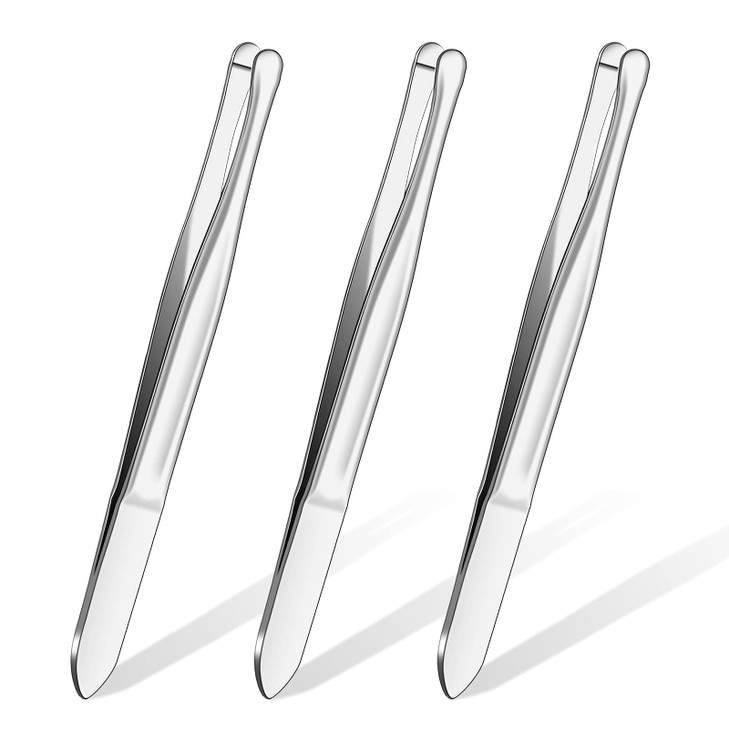 3 Pieces Stainless Steel Round Tip Tweezers Eyebrow Hair Removal Tweezers Makeup Cosmetic Tool Blunt Tip Tool