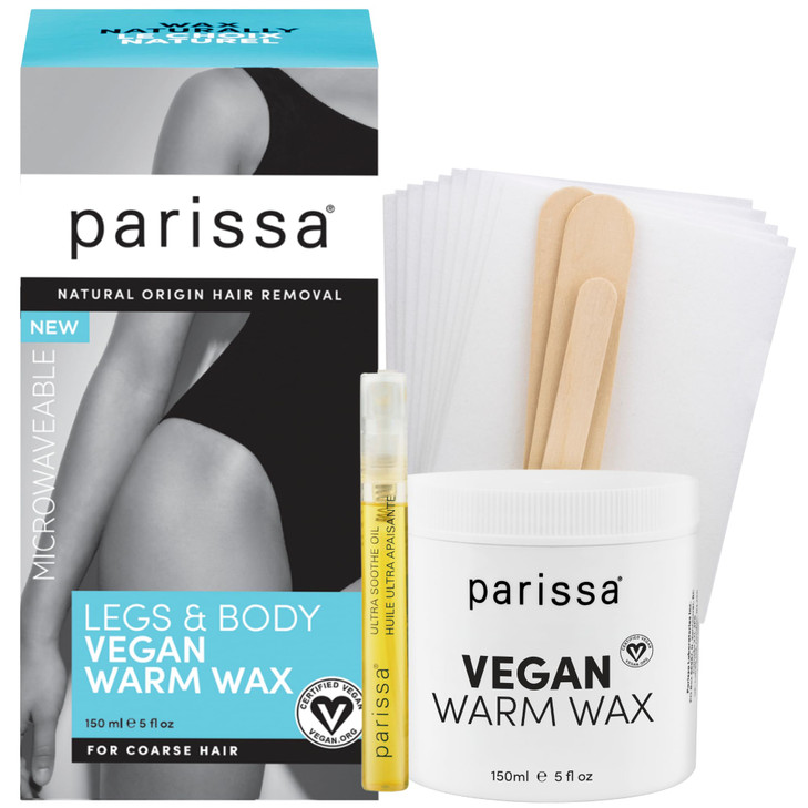 Parissa Microwavable Warm Wax Kit | Vegan, Salon-Quality Formula for Coarse Hair on Legs & Body | 5 fl oz (150 ml)