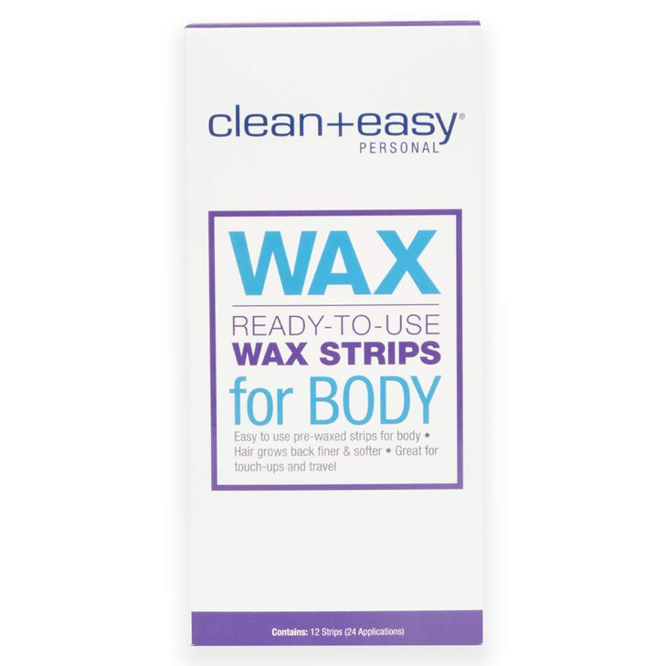 Clean + Easy Pre-Wax Body Wax Strips - Ready-To-Use Hair Removal Wax Strips for Face & Body, Easy At-Home Waxing, 12 Count