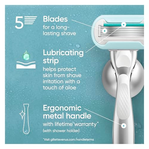 Gillette Venus Extra Smooth Sensitive Razor for Women, Includes 1 Reusable Razor Handle + 2 Refills, for Sensitive Skin with Metal Handle and Shower