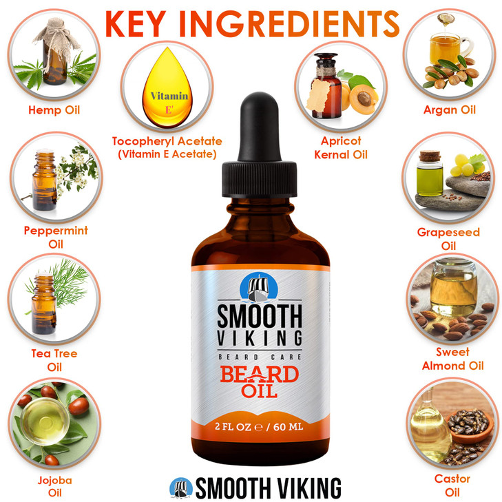 Smooth Viking Beard and Mustache Oil for Men - Argan Formula for Moisturizing, Grooming, and Soothing Dry Skin (2 Oz)