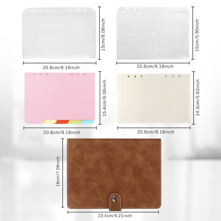 FYY A5 Binder Refillable Planner Notebook 6 Ring PU Leather Binder Journal with Pockets, Dividers, Refill Paper Brown