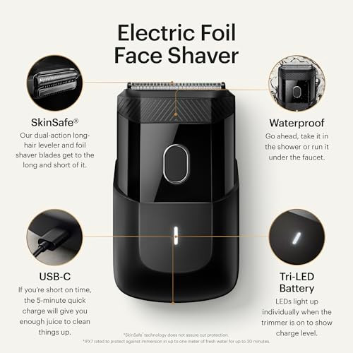 MANSCAPED® The Handyman Compact Face Shaver  Portable Mens Travel Facial Hair Groomer, USB-C Rechargeable Razor, Electric Foil Face Shaver, Waterp