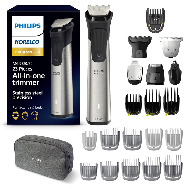 Norelco Philips Multigroom 9000 Series, All-in-One Trimmer, Beard Trimmer and Hair Clipper, 23-Piece Men's Grooming Kit for Beard, Body, Face, Nose,