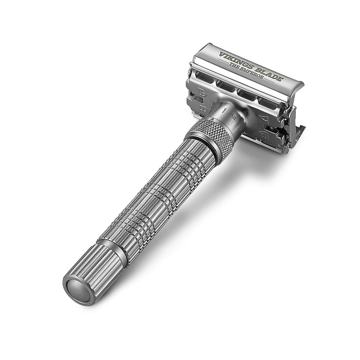 VIKINGS BLADE Adjustable Double Edge Safety Razor + Luxury Case. Smooth, Reusable, Eco-Friendly (The Emperor Frosted Chrome)